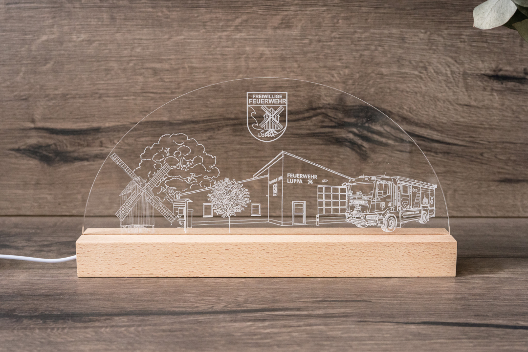 Preview: individuelle LED Lampe nach Kundenwunsch Feuerwehr Lupe